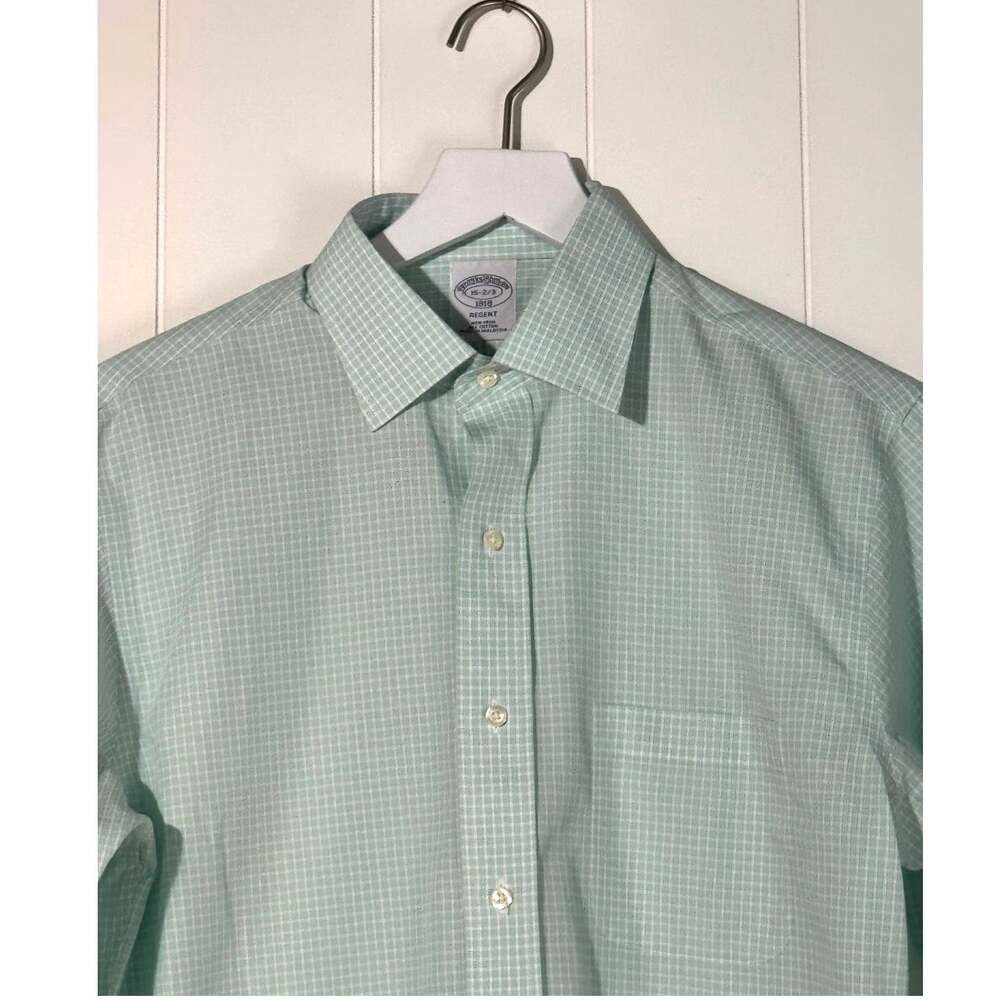 Brooks Brothers Regent Fit Green Gingham Dress Shirt 15 2/3